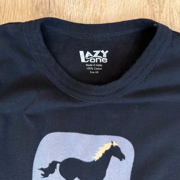 Lazy One Horse Graphic T-Shirt Black XS Funny Animal Tee Cotton - Picture 3 of 5